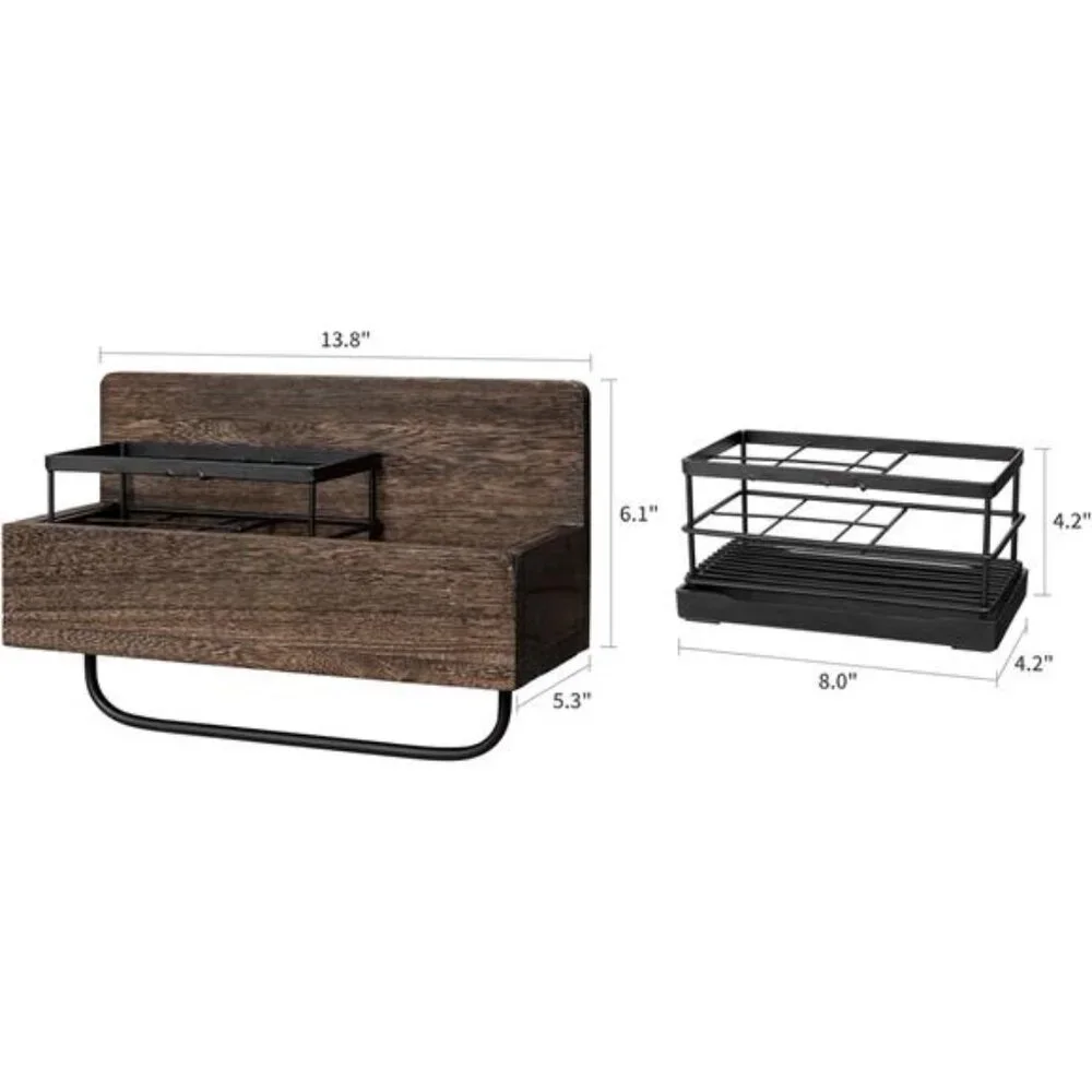 Wall Mounted Toothbrush Holder Wooden Bathroom Organizer Towel Rack Toothpaste